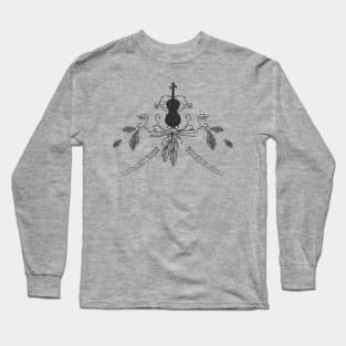 Violin with feathers and key notes Long Sleeve T-Shirt